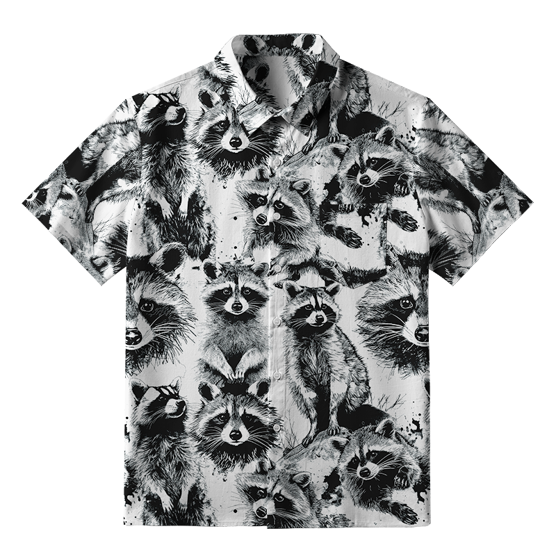 Tokyo-Tiger Playful Raccoon White Button-up Shirt