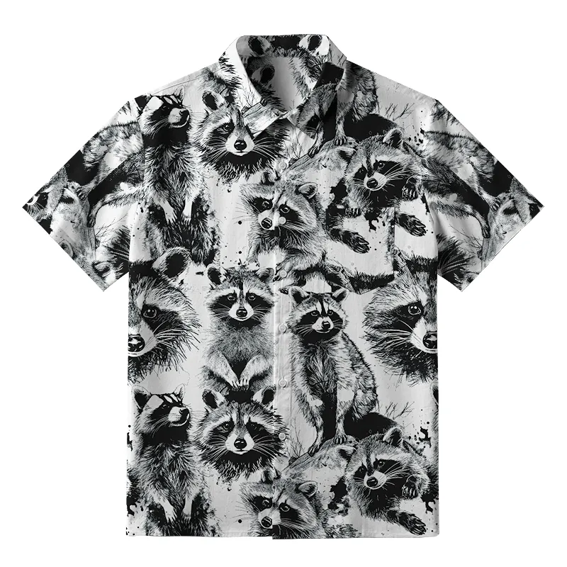 Tokyo-Tiger Playful Raccoon White Button-up Shirt Sale