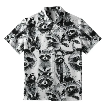 Tokyo-Tiger Playful Raccoon White Button-up Shirt