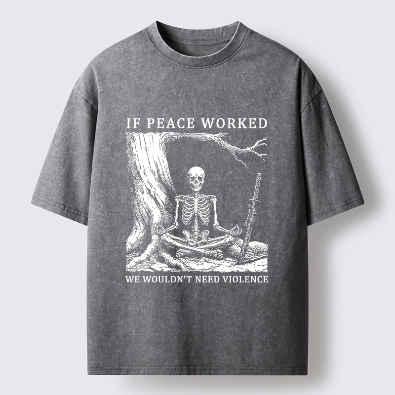 Tokyo-Tiger Calm Skeleton Samurai Meme Washed T-Shirt