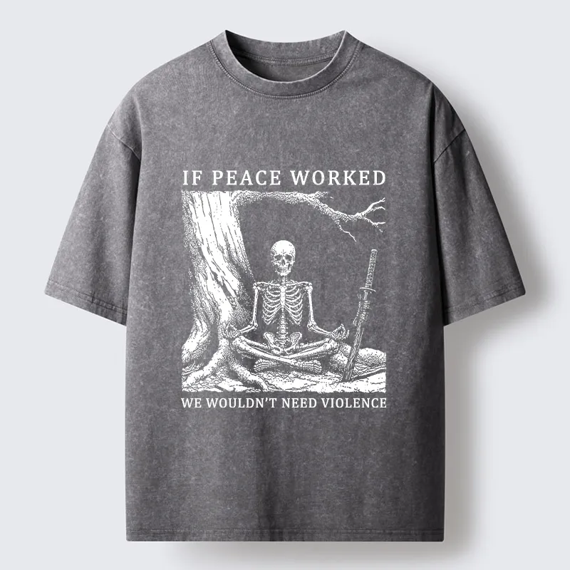 Tokyo-Tiger Calm Skeleton Samurai Meme Washed T-Shirt