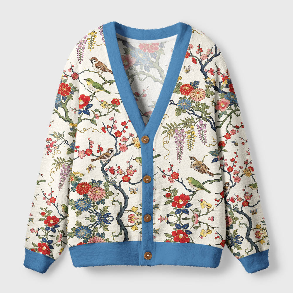 Tokyo-Tiger Blossom And Birds Ugly Cardigan Sweater