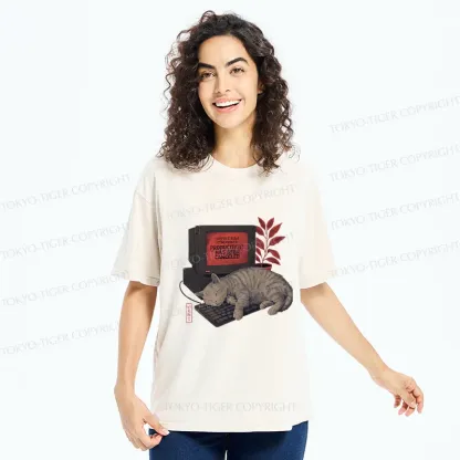 Tokyo-Tiger Cat Sleeping On Computer Washed T-Shirt
