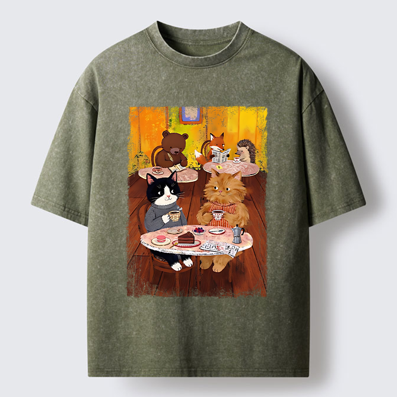 Tokyo-Tiger Cute Animal Cafe Washed T-Shirt