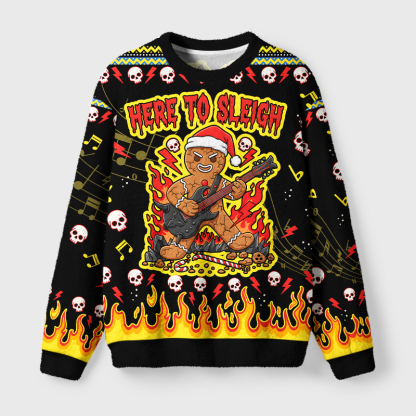 Tokyo-Tiger Rock And Roll Gingerbread Man Fuzzy Christmas Ugly Sweatshirt