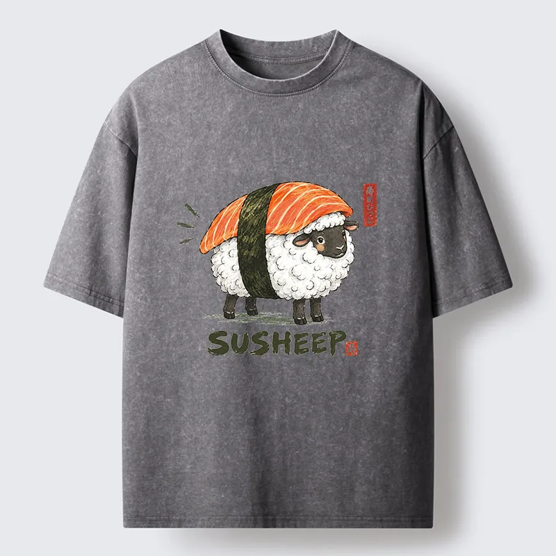 Tokyo-Tiger Cute Sushi Sheep Washed T-Shirt