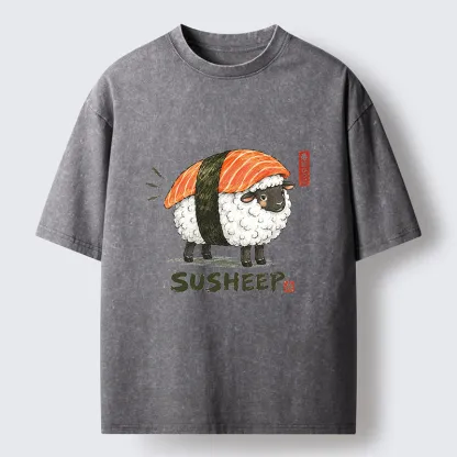 Tokyo-Tiger Cute Sushi Sheep Washed T-Shirt