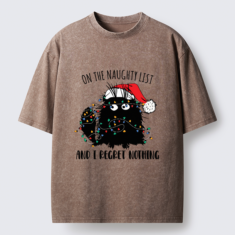 Tokyo-Tiger Mischievous Christmas Black Cat Washed T-Shirt