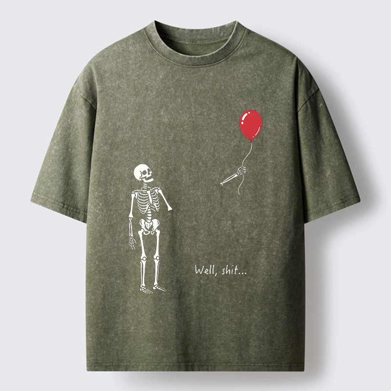 Tokyo-Tiger Skeleton Balloon Meme Washed T-Shirt