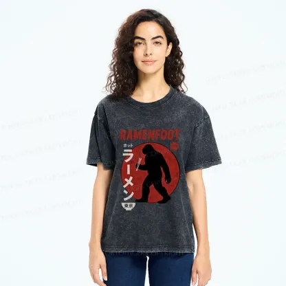Tokyo-Tiger Bigfoot Eats Ramen Washed T-Shirt