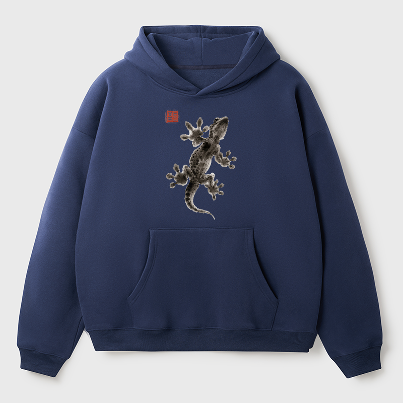 Tokyo-Tiger Minimal Asian Ink Brush Gecko Vibe Adult Fleece Hoodie