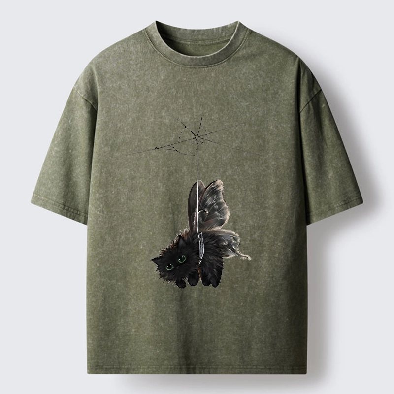 Tokyo‑Tiger Spooky Web Cat Creature Washed T‑Shirt