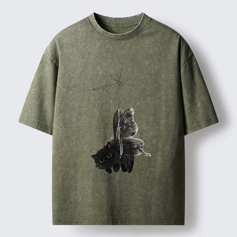 Tokyo‑Tiger Spooky Web Cat Creature Washed T‑Shirt