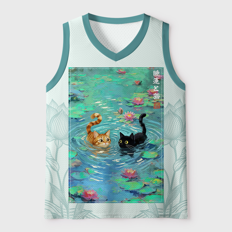 Tokyo-Tiger Water Lily & Cat #22 Mesh Tank Top