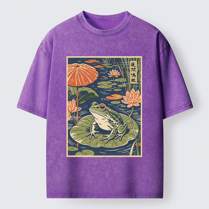 Tokyo-Tiger Frog In Lotus Pond Washed T-Shirt
