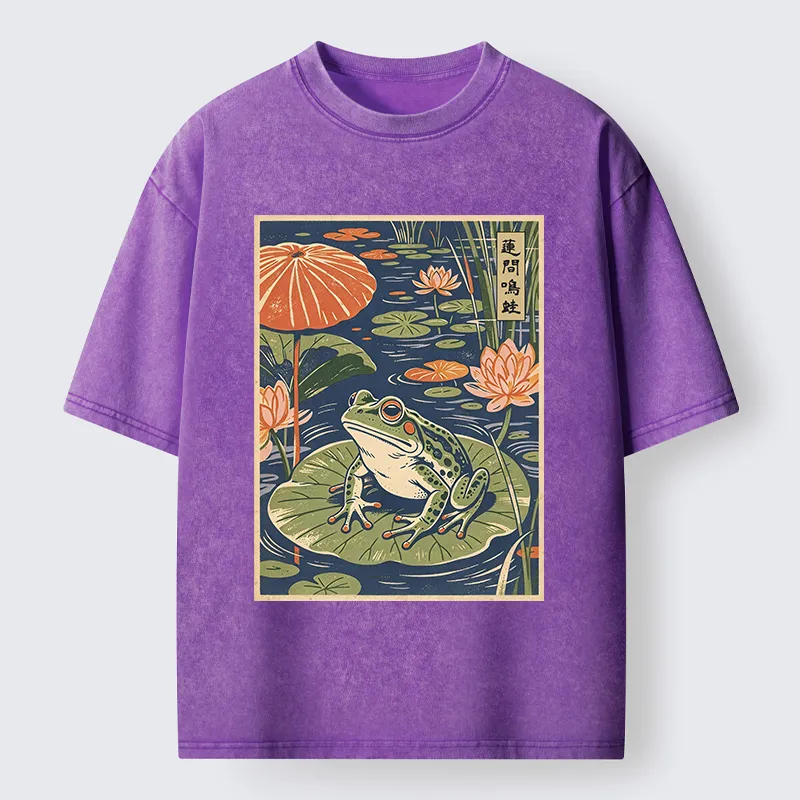 Tokyo-Tiger Frog In Lotus Pond Washed T-Shirt