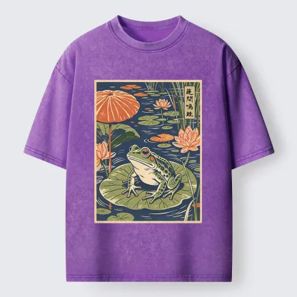 Tokyo-Tiger Frog In Lotus Pond Washed T-Shirt