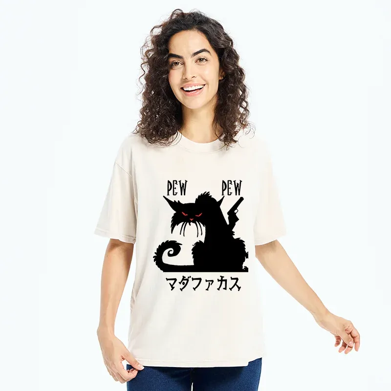 Tokyo-Tiger Angry Japanese Cat Washed T-Shirt