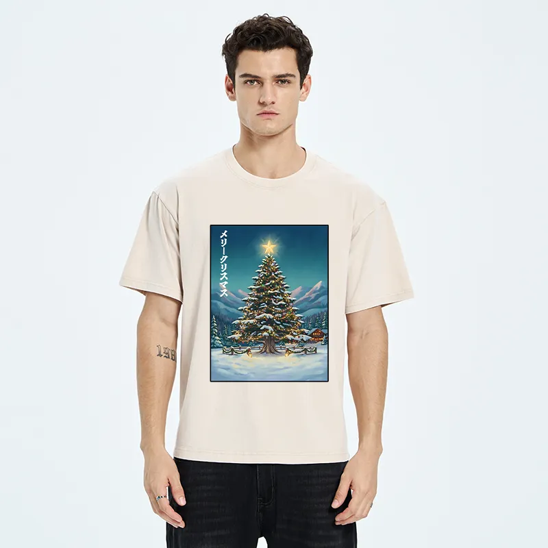 Tokyo-Tiger Snow Mountain Christmas Tree Vibe Washed T-Shirt