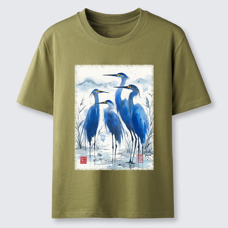 Tokyo-Tiger Blue Heron Ink Art Classic T-Shirt