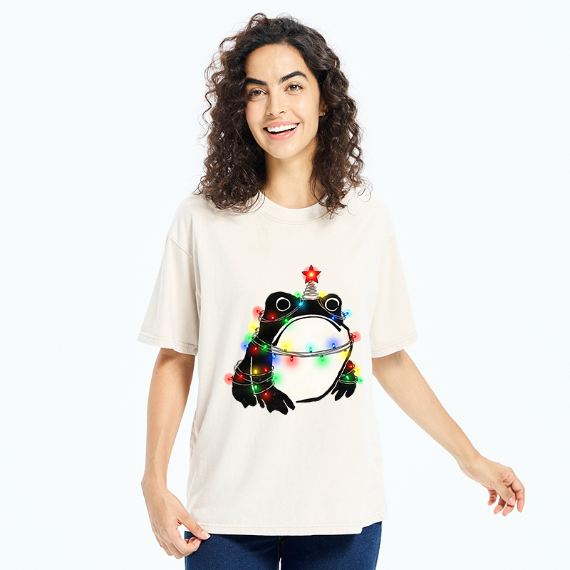 Tokyo-Tiger Christmas Lights Frog Washed T-Shirt