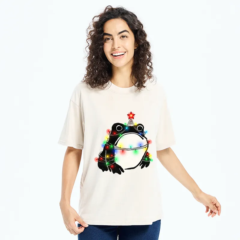 Tokyo-Tiger Christmas Lights Frog Washed T-Shirt