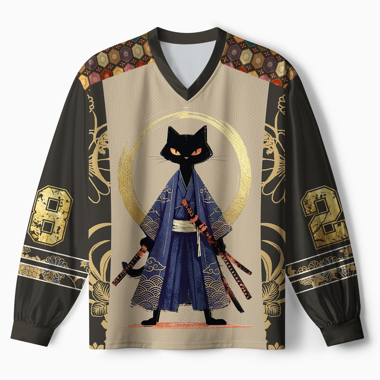 Tokyo-Tiger Samurai Black Cat Paneled Long Sleeve Jersey