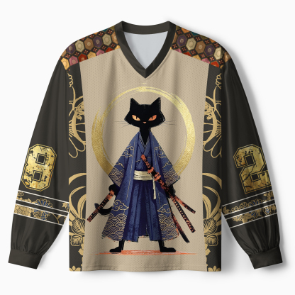 Tokyo-Tiger Samurai Black Cat Paneled Long Sleeve Jersey
