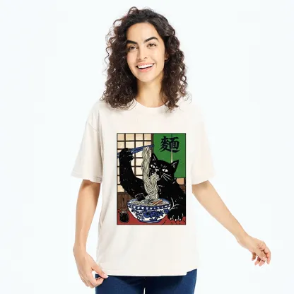 Tokyo‑Tiger Ramen Cat Vibes Washed T‑Shirt