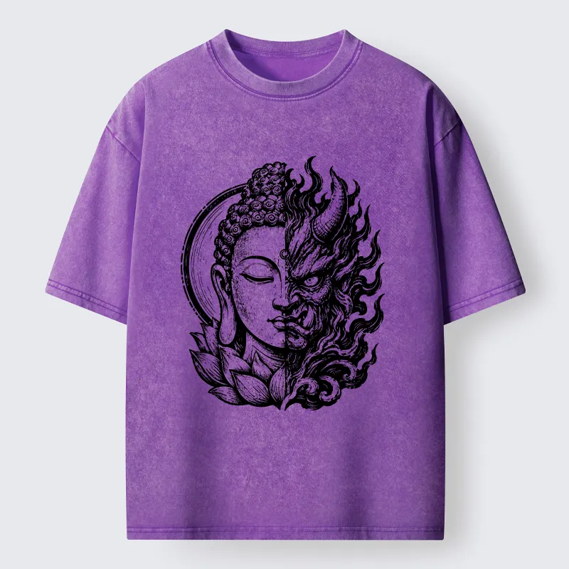Tokyo-Tiger Half Buddha Half Demon Washed T-Shirt