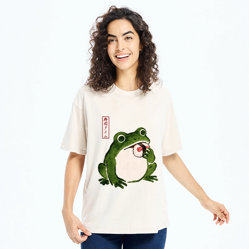 Tokyo-Tiger Sushi Time For The Hungry Frog Washed T-Shirt