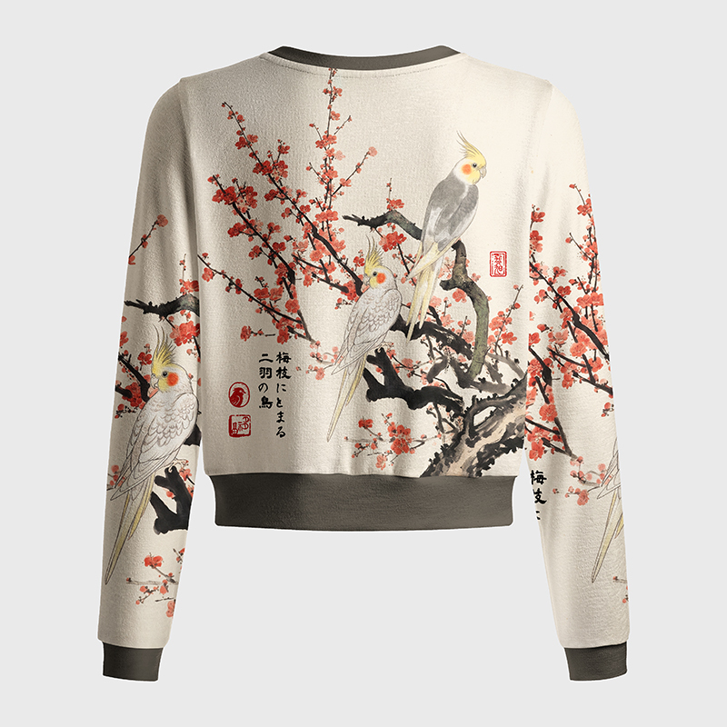 Tokyo-Tiger Cockatiels On Plum Blossoms Women's Lightweight Cardigan