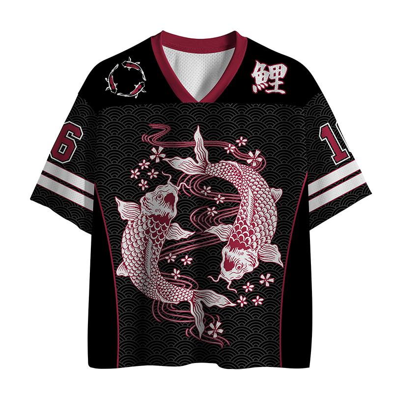 Tokyo-Tiger Red Koi Wave Mesh Jersey