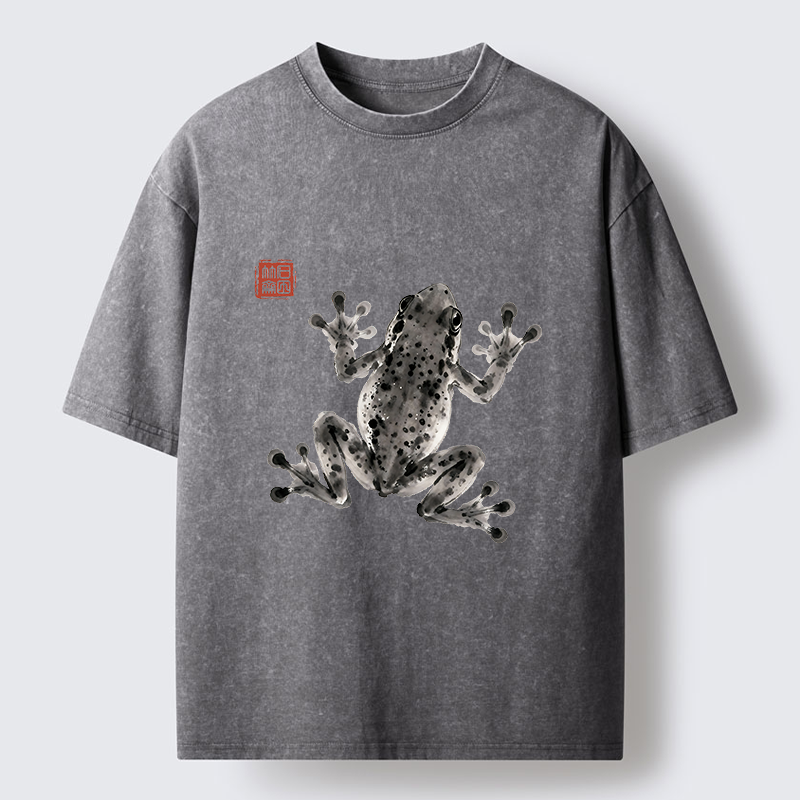 Tokyo-Tiger Ink Frog Painting Washed T-Shirt
