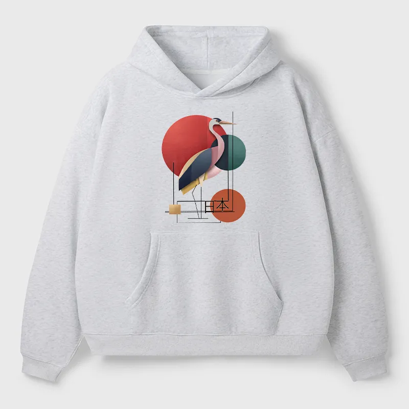 Tokyo-Tiger Geometric Crane Art Adult Fleece Hoodie