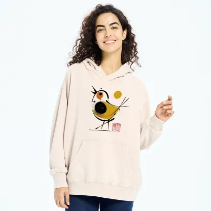 Tokyo-Tiger Aesthetic Yellow And Black Bird Washed Hoodie