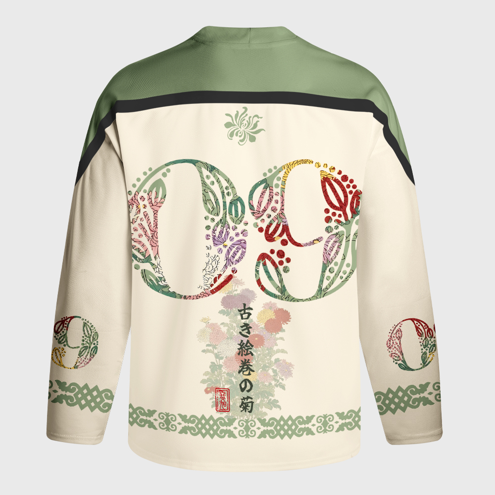Tokyo-Tiger Traditional Bloom Print Long-Sleeve Hockey Jersey