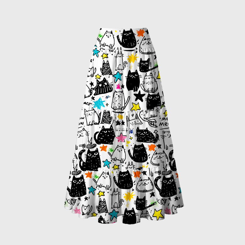 Tokyo-Tiger Cosmic Cat Doodles Maxi Skirt