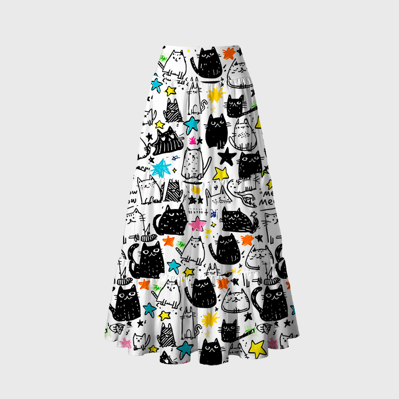 Tokyo-Tiger Cosmic Cat Doodles Maxi Skirt Sale