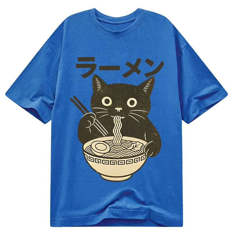 Tokyo-Tiger Simple Black Cat Eating Ramen Classic T-Shirt