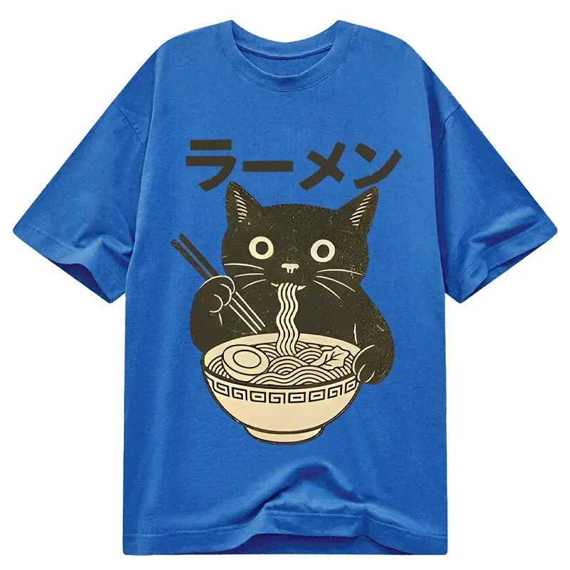 Tokyo-Tiger Simple Black Cat Eating Ramen Classic T-Shirt