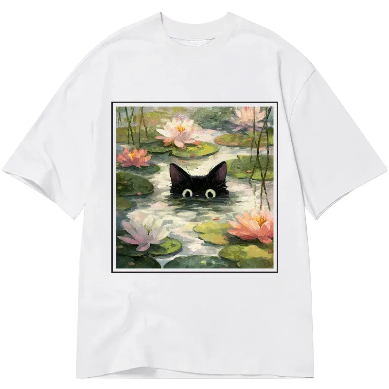 Tokyo-Tiger Black Cat and Lotus Flower Classic T-Shirt