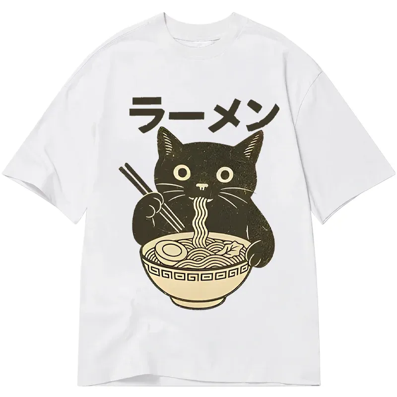 Tokyo-Tiger Simple Black Cat Eating Ramen Classic T-Shirt