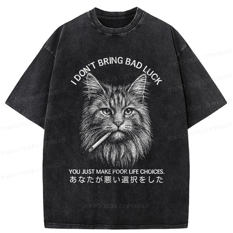 Tokyo-Tiger Cat Don't Bring Bad Luck–It’s Up To You Washed T-Shirt