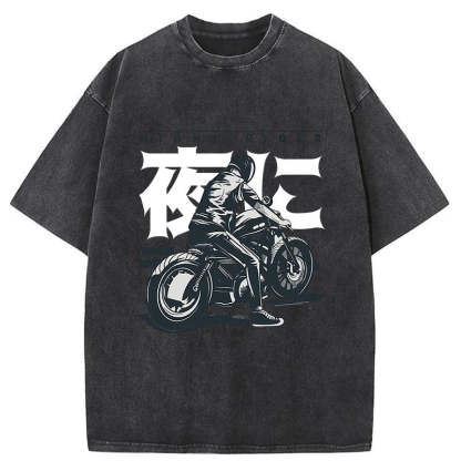 Tokyo-Tiger Motorcyclist Japanese Washed T-Shirt