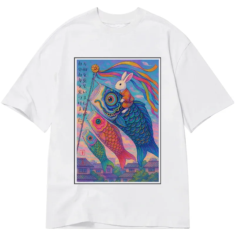 Tokyo-Tiger Ukiyoe Rabbit Ride Carp Streamer Poster T-Shirt