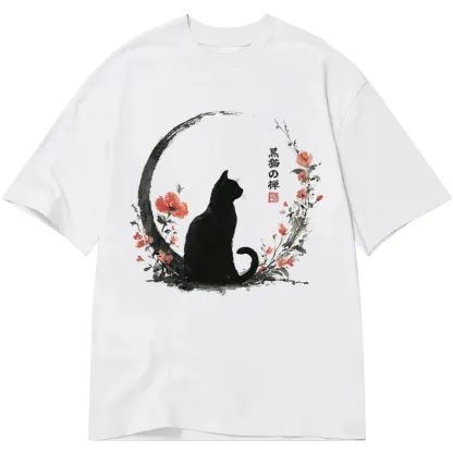 Tokyo-Tiger Black Cat And Flowers Classic T-Shirt