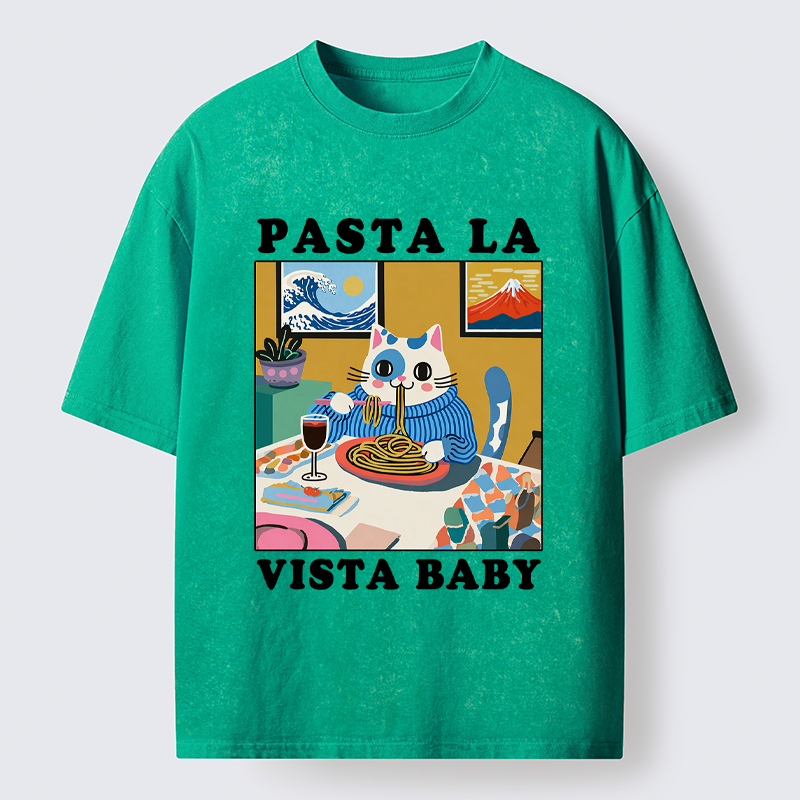 Tokyo-Tiger Wine, Pasta, and Meow Washed T-Shirt