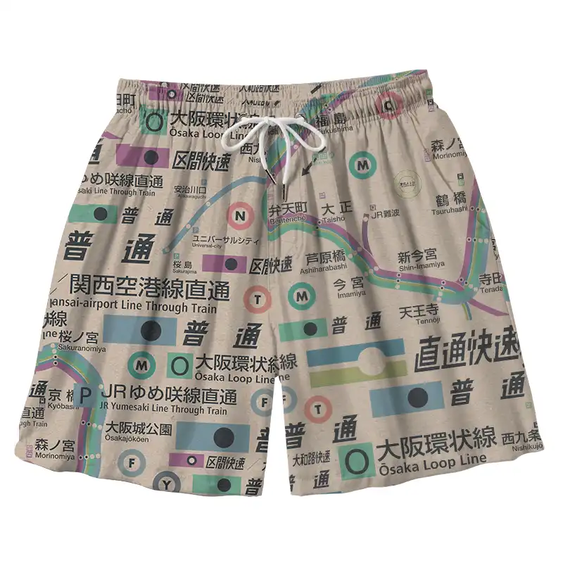 Tokyo-Tiger Japanese Train Routes Aloha Mens Swim Trunks