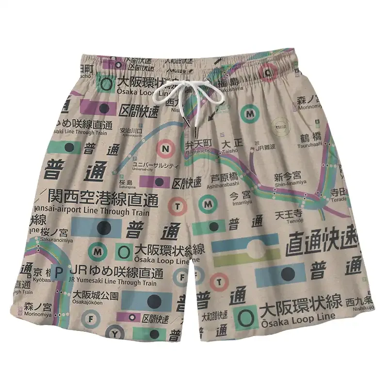 Tokyo-Tiger Japanese Train Routes Aloha Mens Swim Trunks